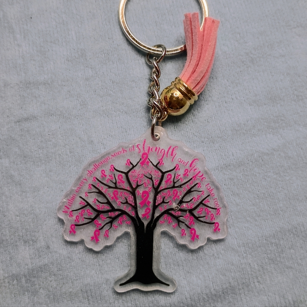 Set Of 8 Pink Ribbon Breast Cancer Keychain With Tassel